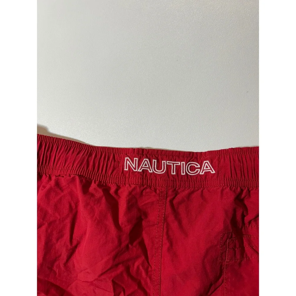Nautica Swim Trunks Mens Medium Red Excellent Mesh Lined Drawstring Board Shorts